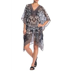 Natural Impressions Caftan One Size Black White Style AB196 Coverup‎ NWT